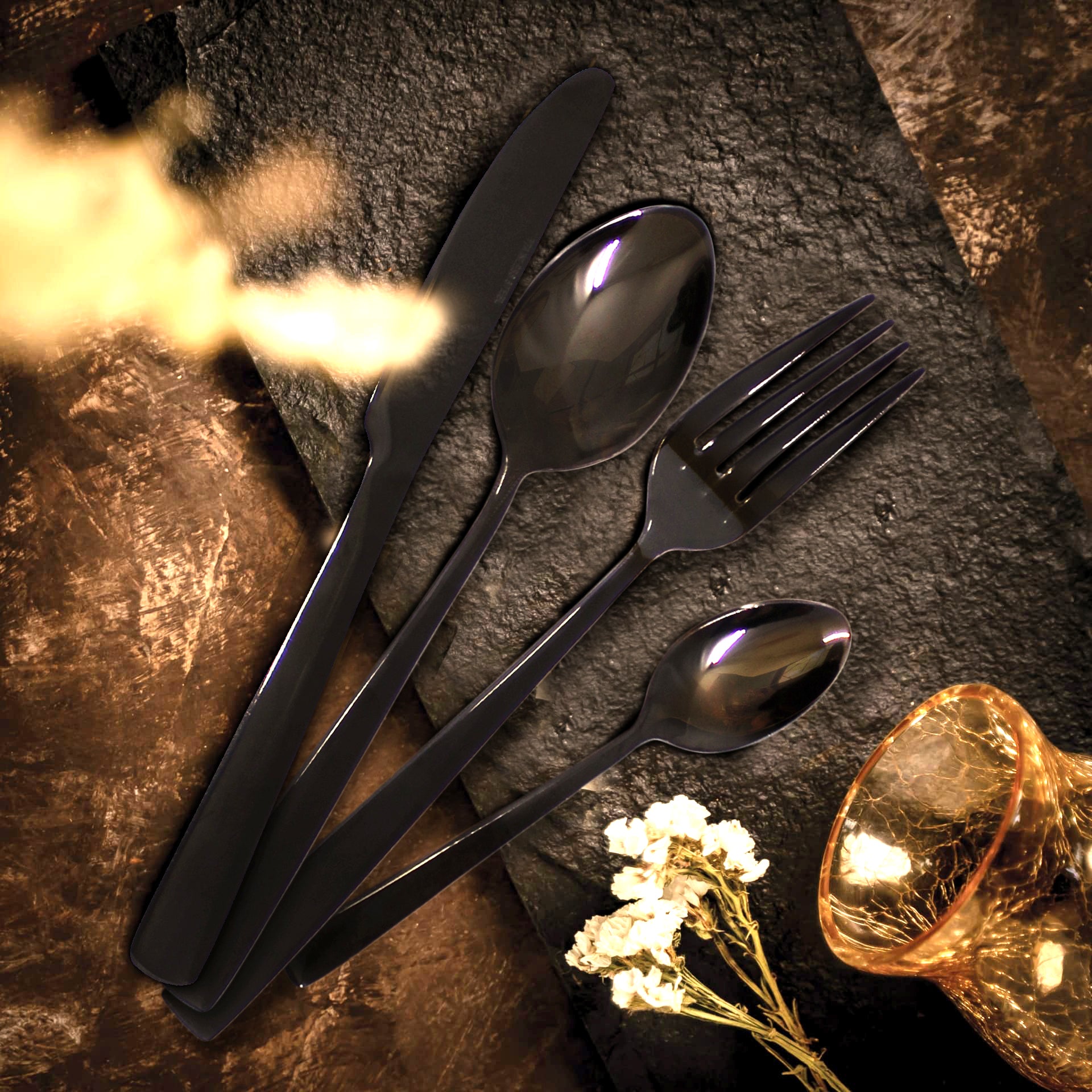 LMA 24 Piece Cutlery Set & Fiber Textured Noir Display Box