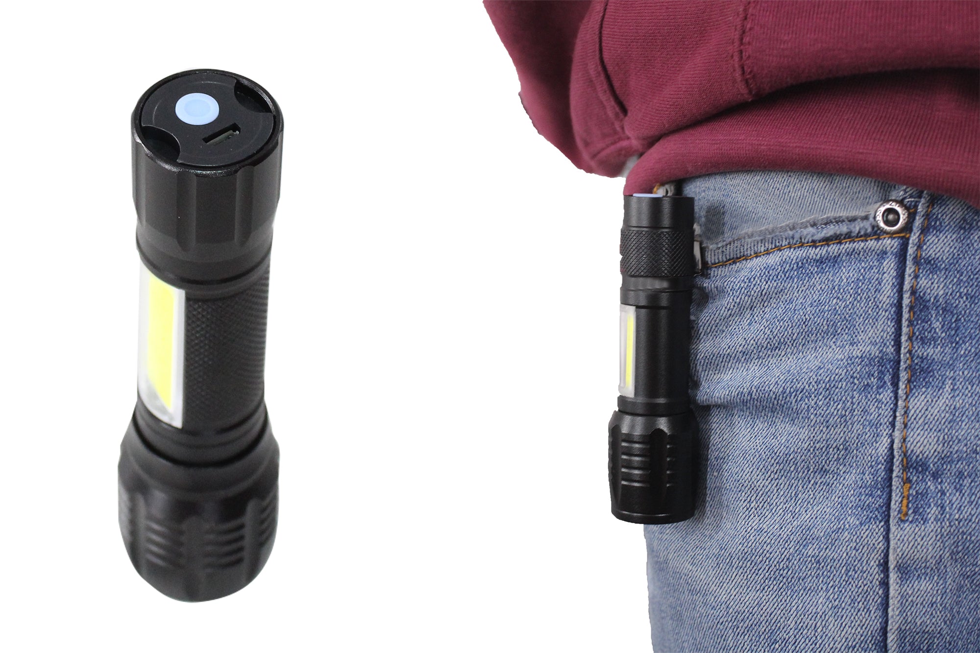 USB Charge 13cm Mini USB LED COB Pocket Flashlight & Side Lantern