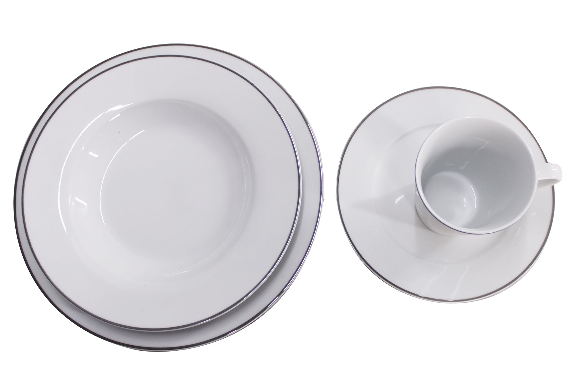 16 Piece White Ceramic Dinnerware Set with Silver Trim
