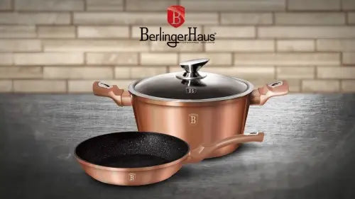 Berlinger Haus 3-piece marble coating cookware set - Rose gold