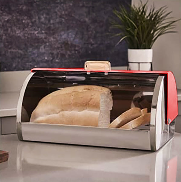 Polished Stainless Steel Bread Bins With Colored Lids