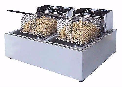 6L + 6L Double Pan Deep Fryer Silver with Hanger Rods