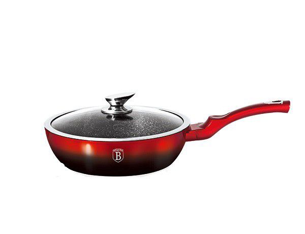 Berlinger Haus 24cm Marble Coating Deep Frypan with Lid - Black Burgundy Edition