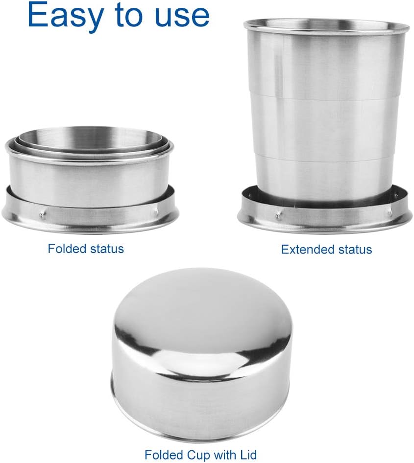 LMA 80ml Set of 2 Stainless Steel Telescopic Folding Cup & Lid - FX-8886