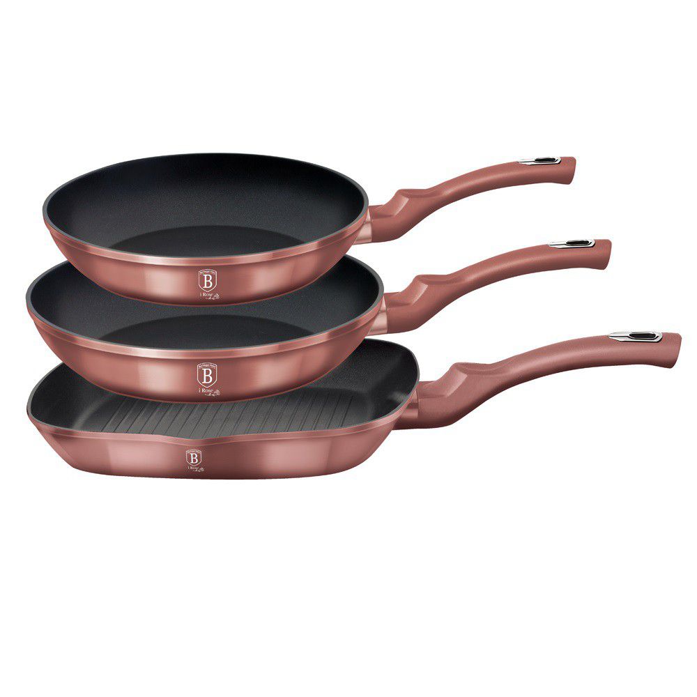 Berlinger Haus 3-Piece Marble Coating Fry & Grill Pan Set - i-Rose Edition