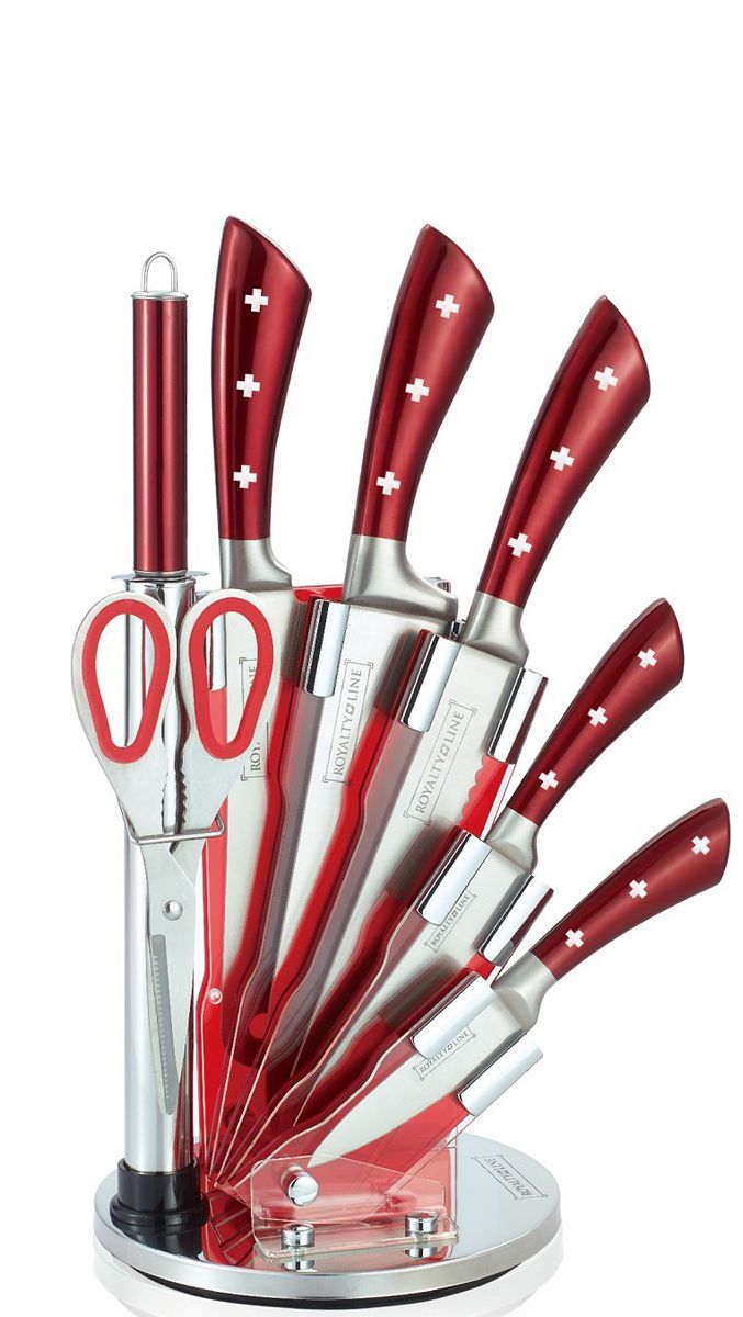 Royalty Line 8-Piece Stainless Steel Knife Set and Stand - Burgundy