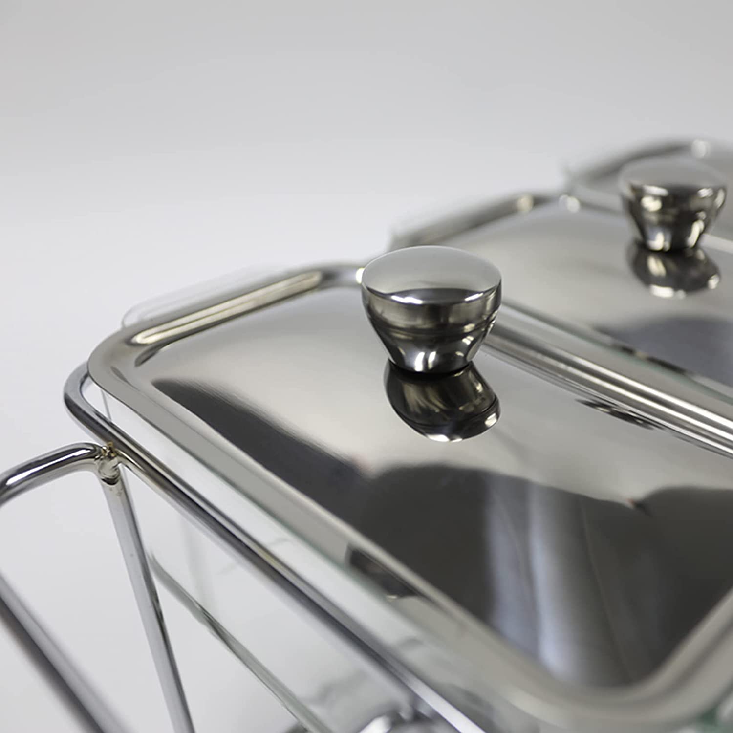 4.5 Liter Triple Pan Glass Chafing Dish with Metal Frame Lids & Silicon Utensils