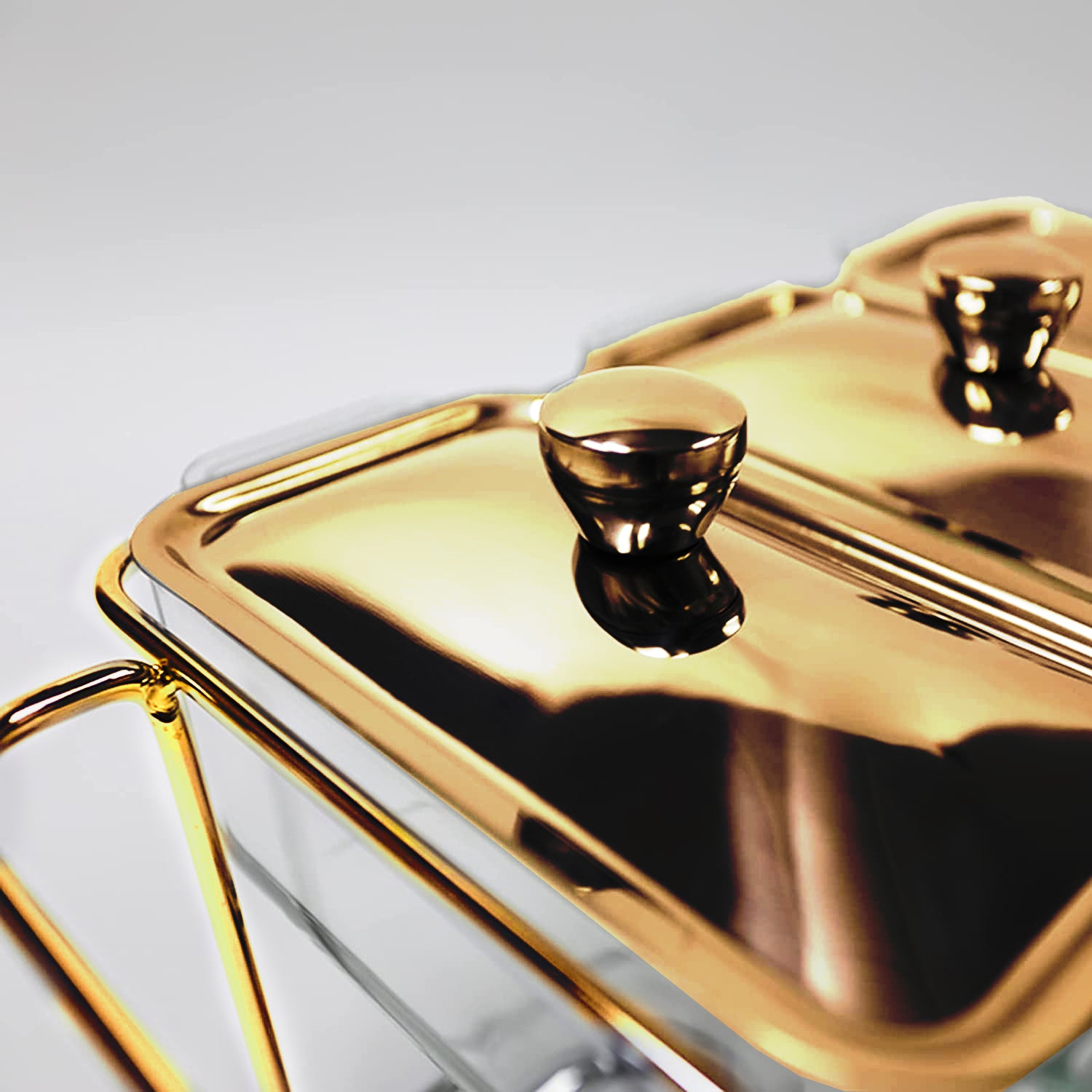4.5 Liter Triple Pan Glass Chafing Dish with Metal Frame Lids & Silicon Utensils
