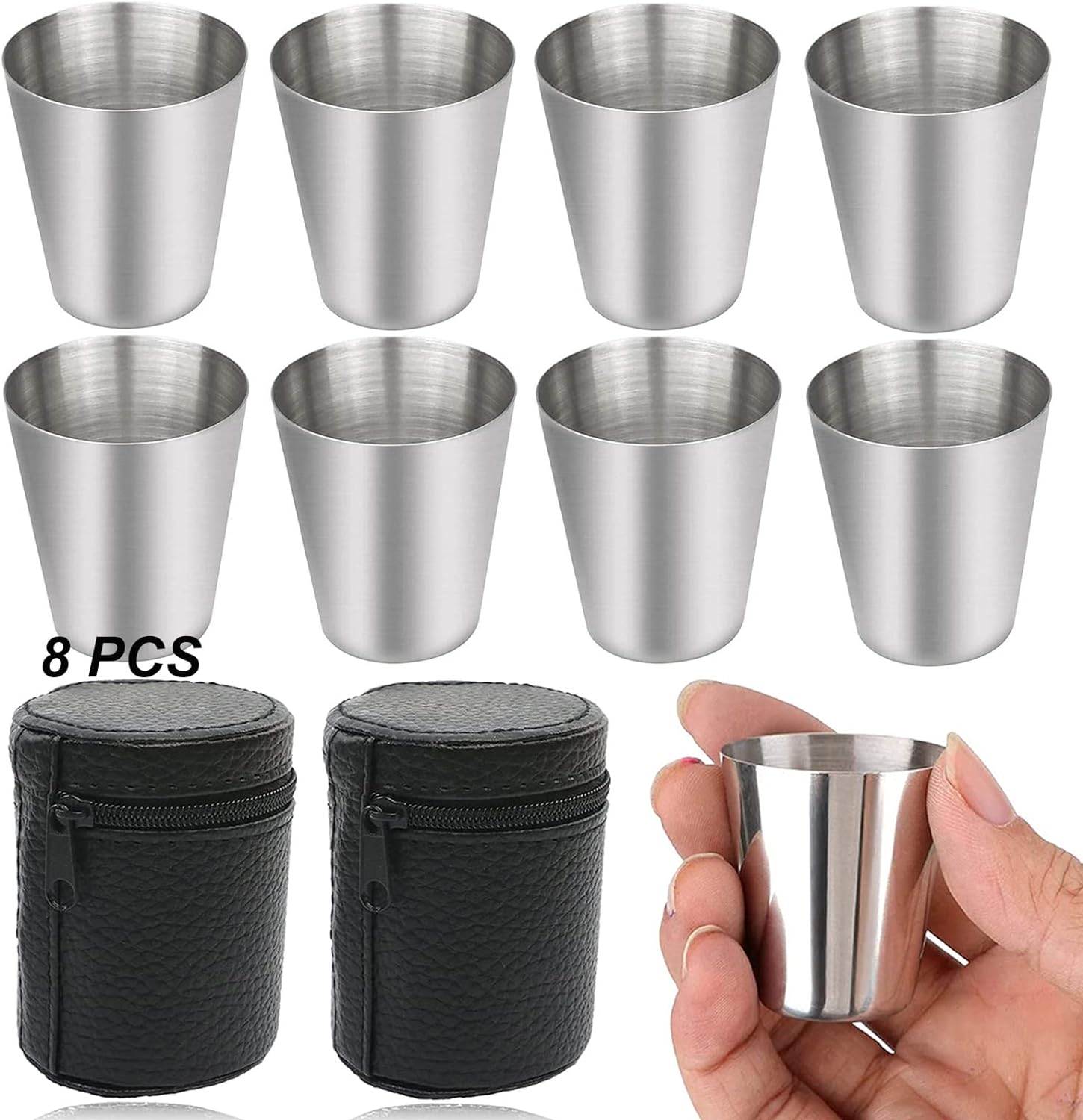 LMA 30ml Set of 8 S. Steel Camping Tumbler Set & Carry Pouches FX-8886-C