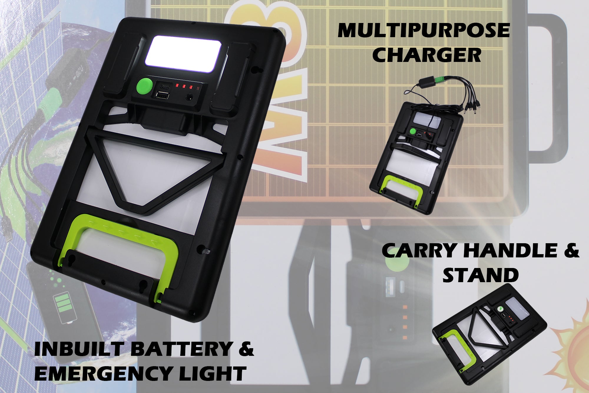 8W Solar Panel with Inbuilt Battery & Rear Flashlight Portable Charging Kit