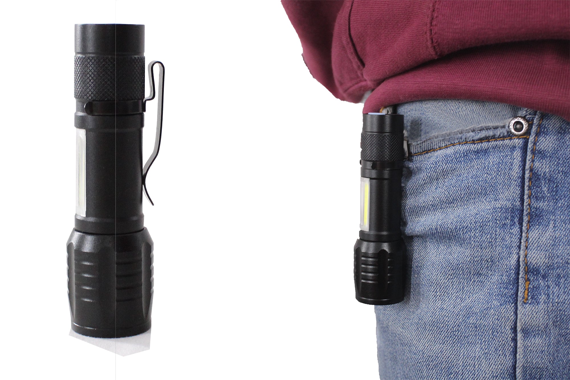 USB Charge 9cm Mini USB LED COB Pocket Flashlight & Side Lantern