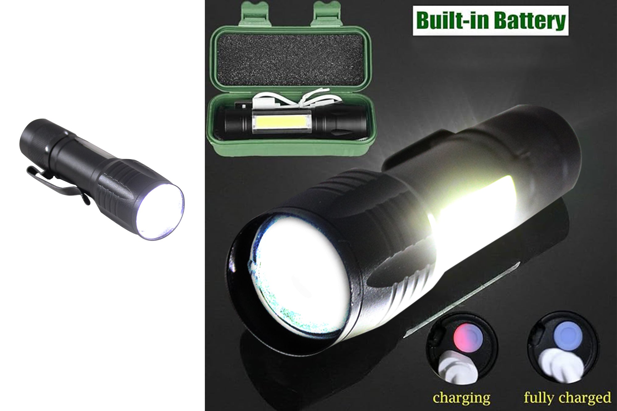 USB Charge 9cm Mini USB LED COB Pocket Flashlight & Side Lantern