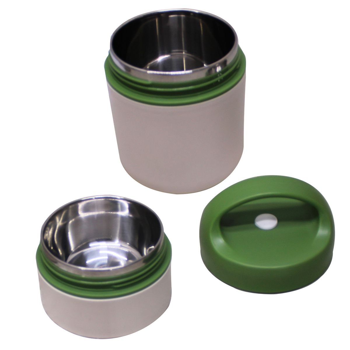 LMA 2 Tier S.Steel Vacuum Insulated Vented Bento Thermos Lunch Boxes 600ml - White, Green