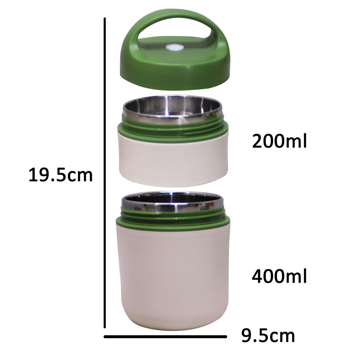 LMA 2 Tier S.Steel Vacuum Insulated Vented Bento Thermos Lunch Boxes 600ml - White, Green