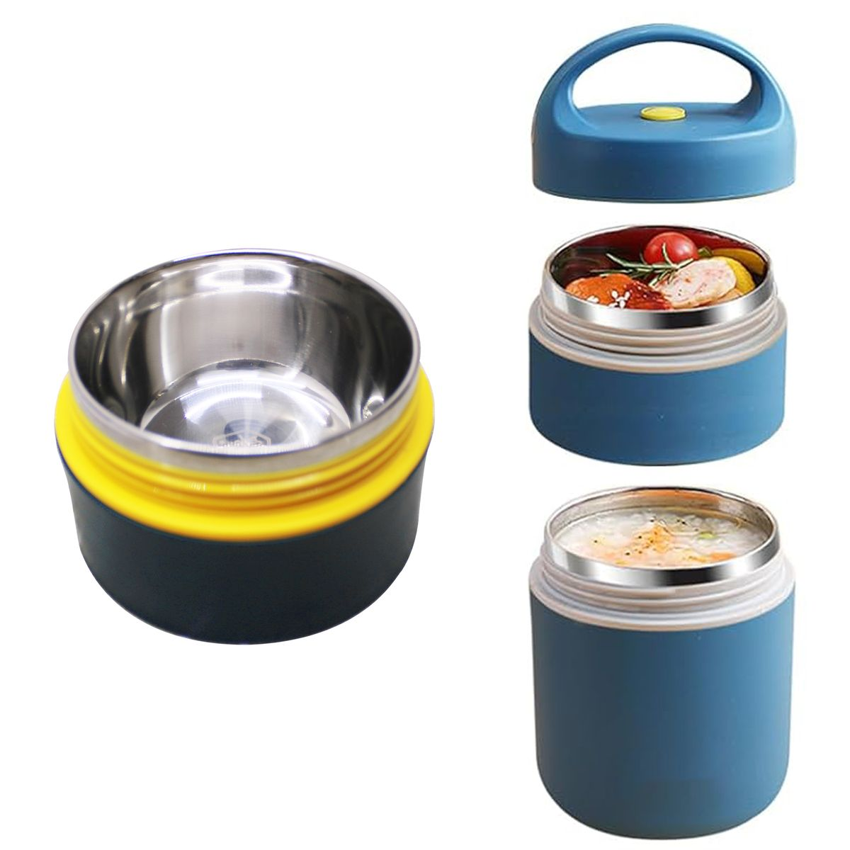 LMA 2 Tier S.Steel Vacuum Insulated Vented Bento Thermos Lunch Boxes 600ml - Blue