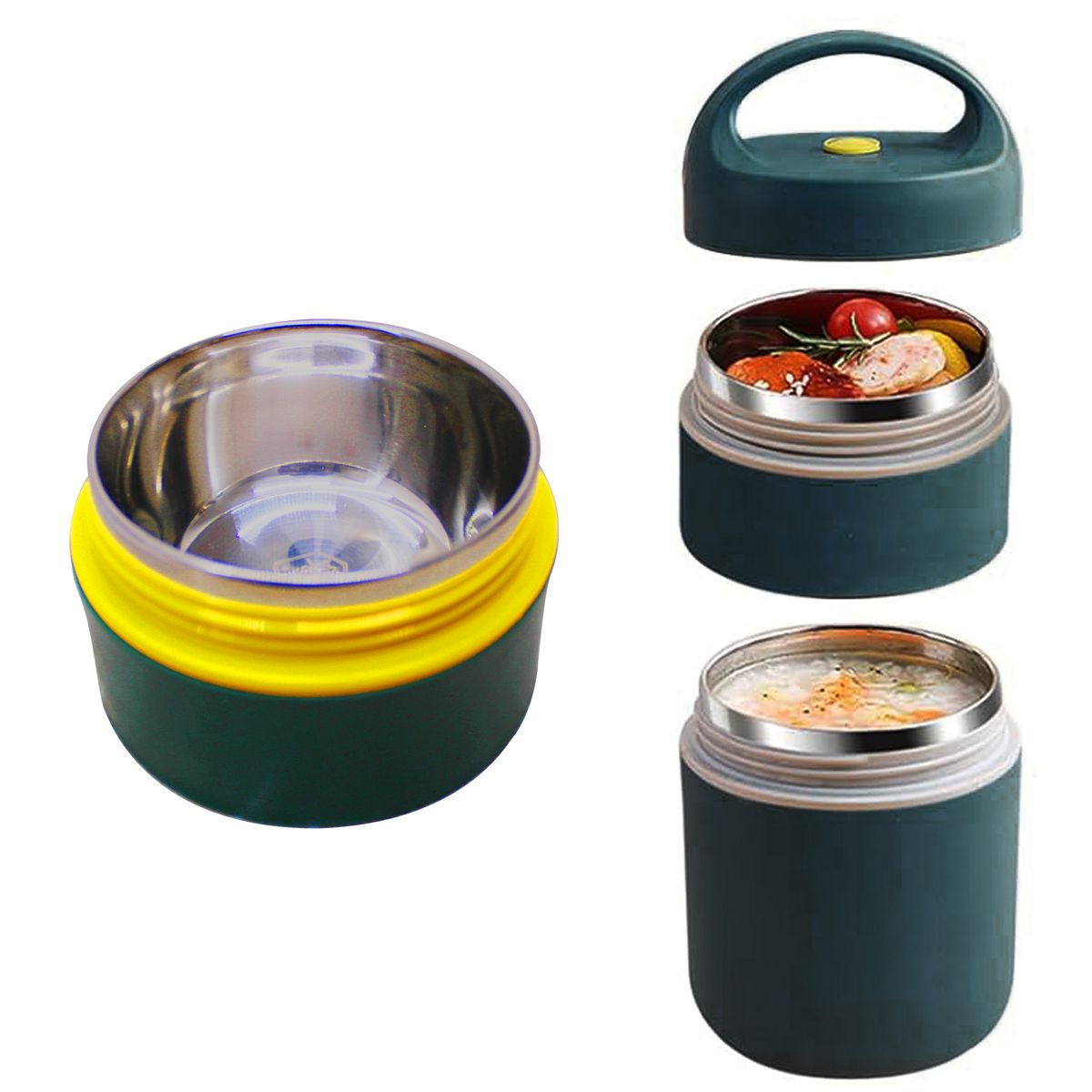 LMA 2 Tier S.Steel Vacuum Insulated Vented Bento Thermos Lunch Boxes 600ml - Green