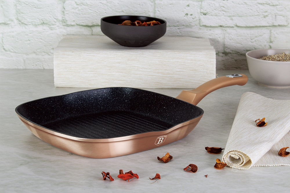 Berlinger Haus Grill pan 28 cm+ 1PC FREE PROTECTOR Rose Gold Collection