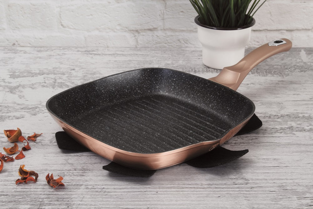 Berlinger Haus Grill pan 28 cm+ 1PC FREE PROTECTOR Rose Gold Collection