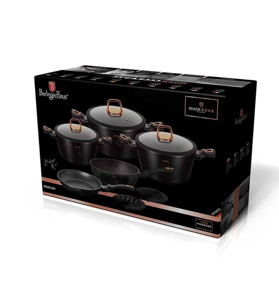 Berlinger Haus 10 Piece Marble Coating Cookware Set - Black Rose