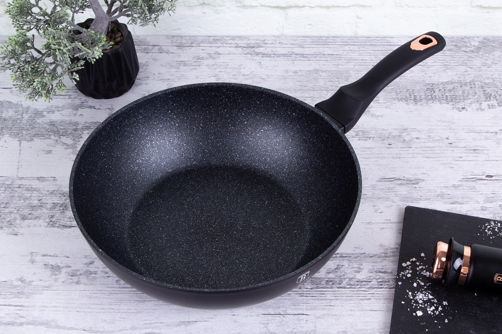 Berlinger Haus 30cm Marble Coating Deep Frying Wok - Black Rose Collection