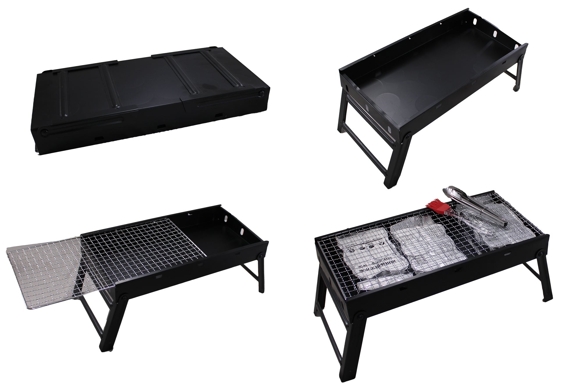 Foldable Camping Braai Grill with Tongs & Basting Brush FX-8495 - 42x22x19cm