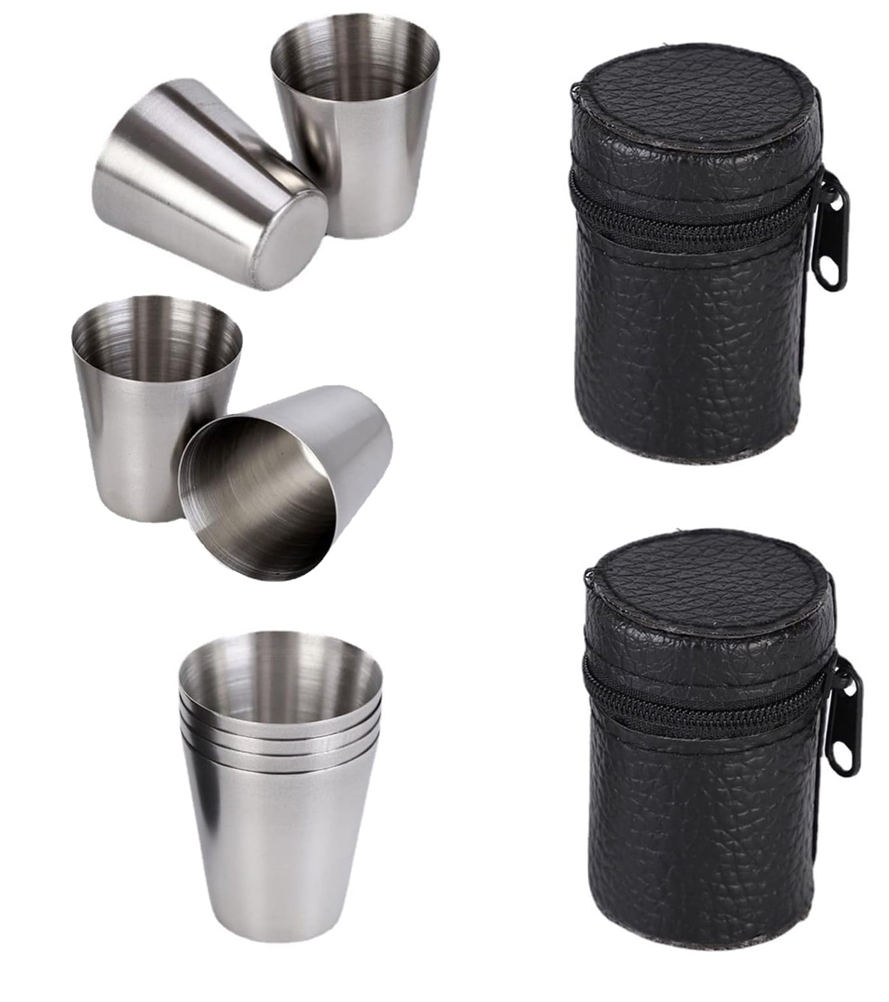 LMA 30ml Set of 8 S. Steel Camping Tumbler Set & Carry Pouches FX-8886-C