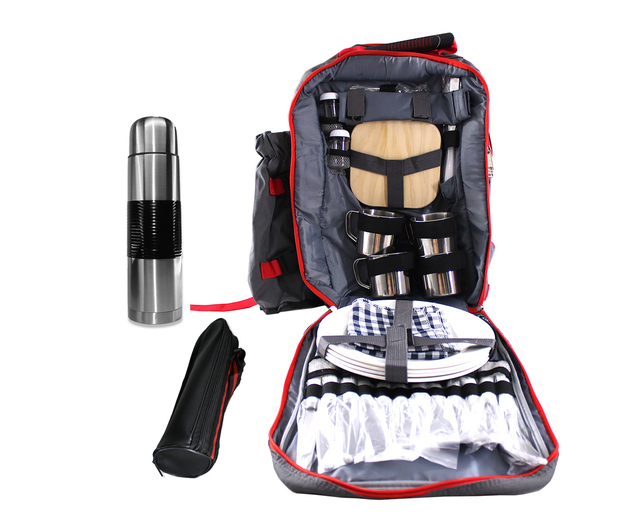 LMA 32 Piece Outdoor All-in-One Camping Picnic Backpack for 4 with Plates Cutlery Power Flask & Cups