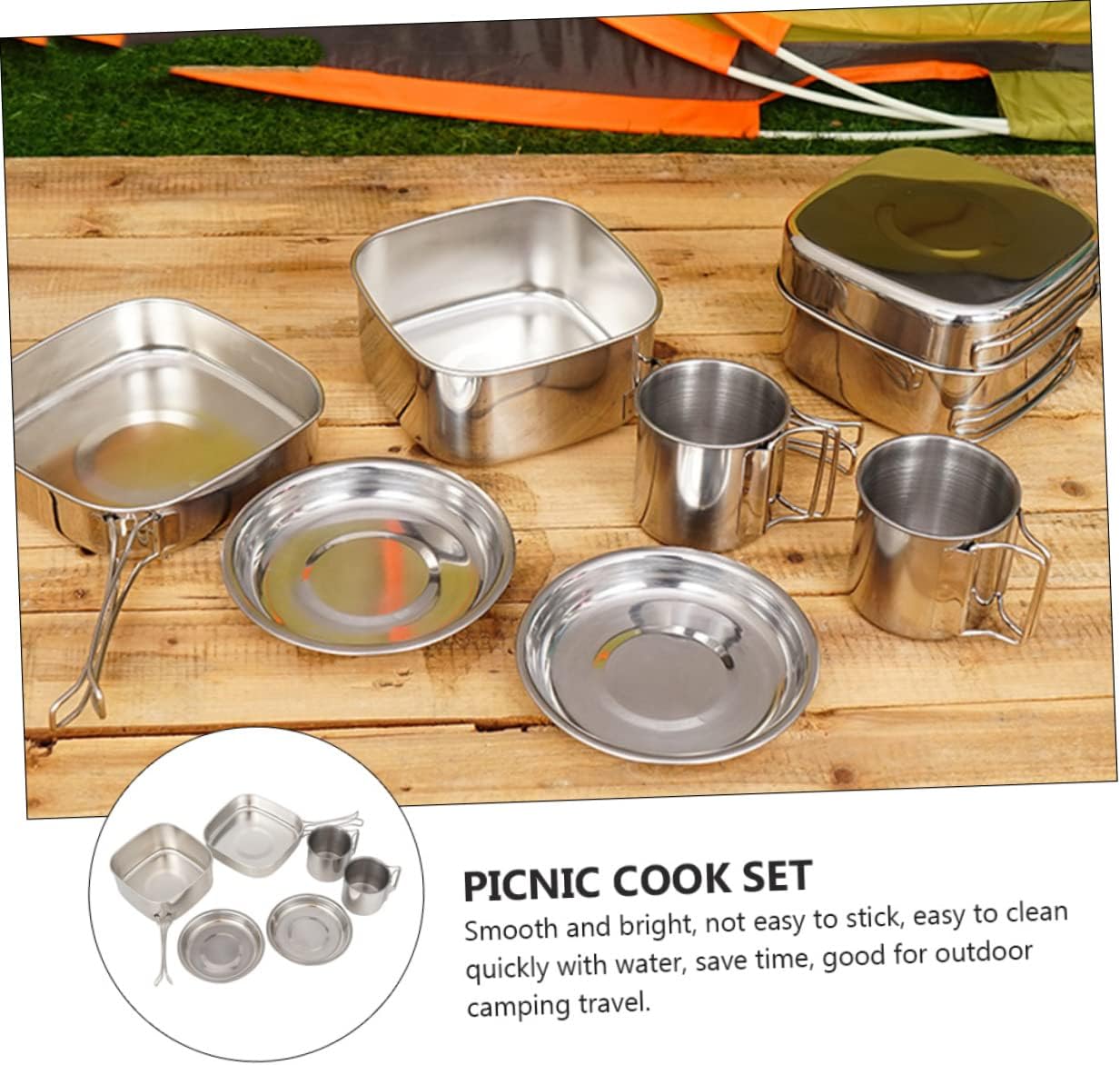 6 Piece Stainless Steel Camping Cookware Pot Pan Cups & Bowls Set FX-9115-2