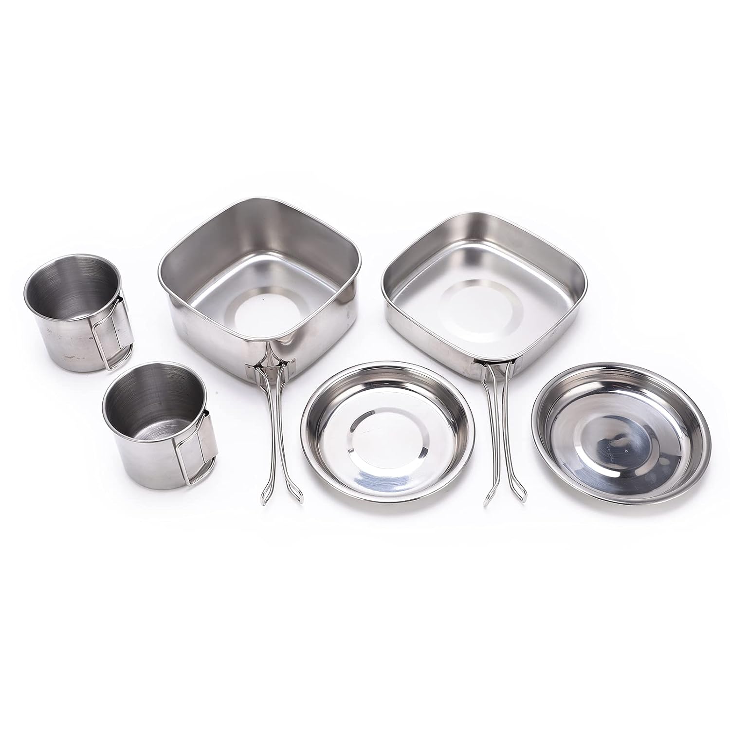 6 Piece Stainless Steel Camping Cookware Pot Pan Cups & Bowls Set FX-9115-2