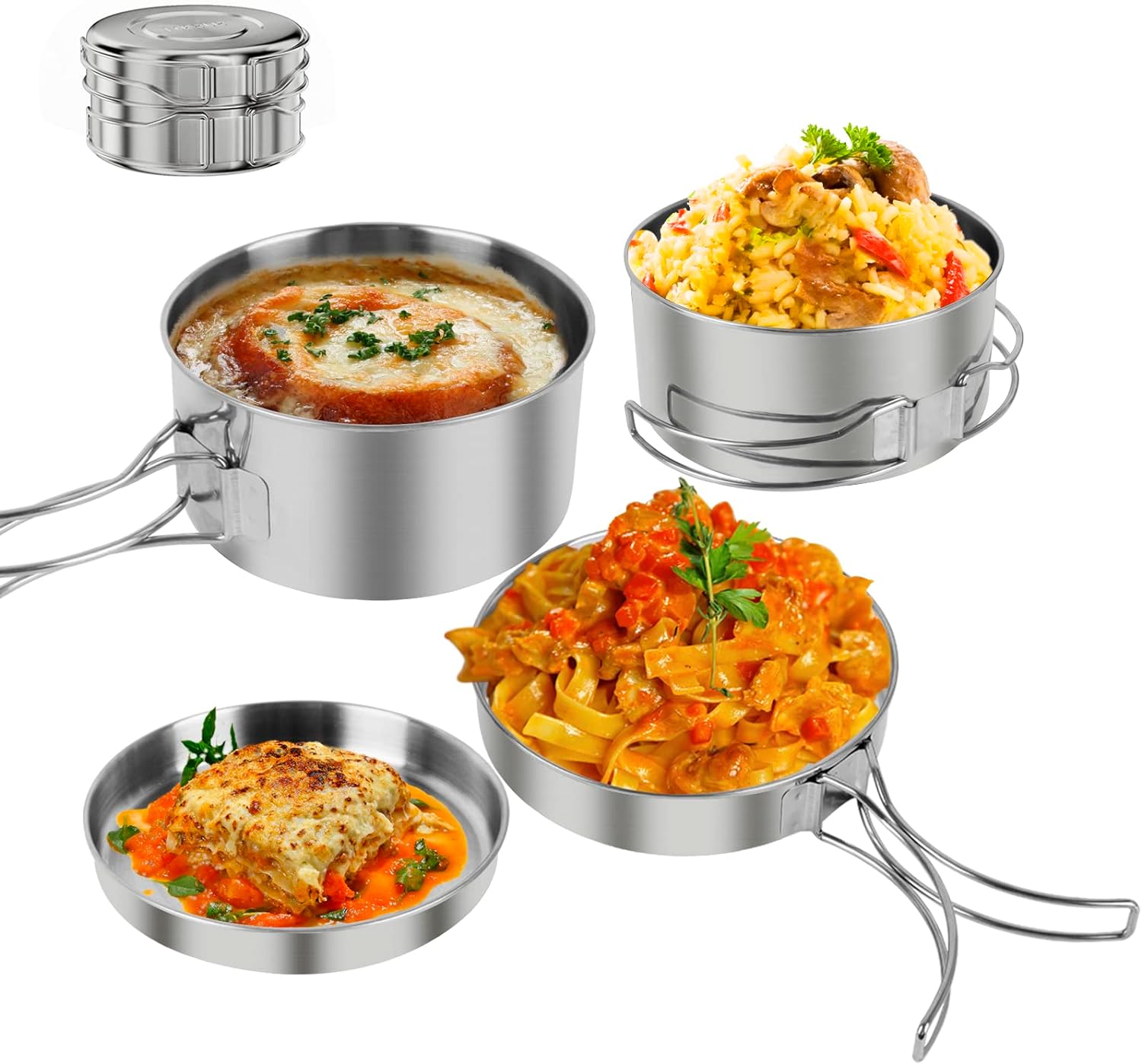 4 Piece Stackable Stainless Steel Camping Pots & Pans Set FX-9115-3