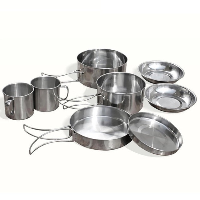 8 Piece Stacked S. Steel Portable Camping Cookware Set for 2 FX-9115