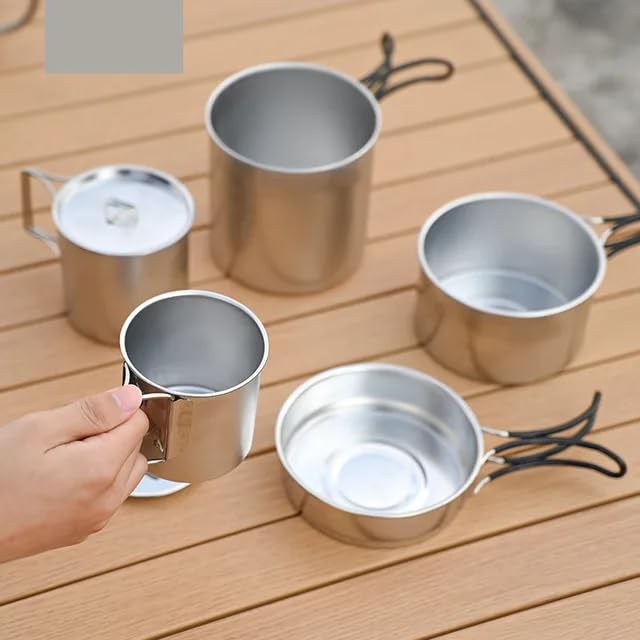 5 Piece S. Steel Stacked Outdoor Pots Pan & Mugs Cookware Set FX-9178