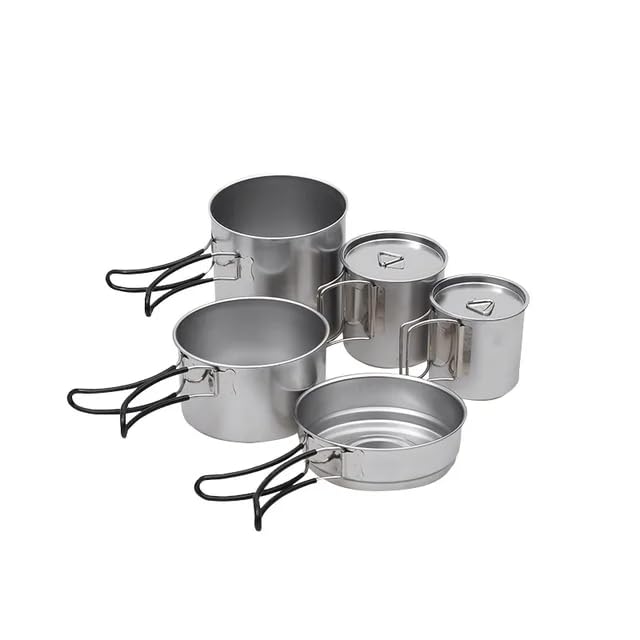 5 Piece S. Steel Stacked Outdoor Pots Pan & Mugs Cookware Set FX-9178