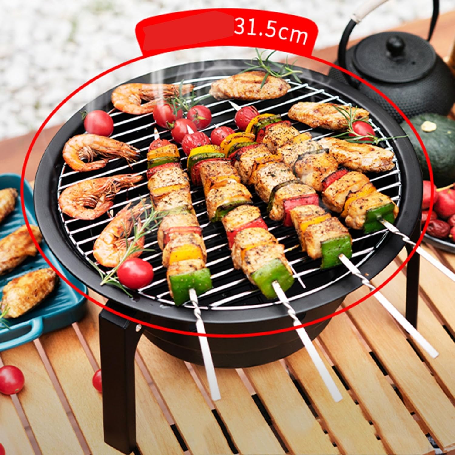 LMA 31cm Portable Round Braai Grill with Braai Grids & Tong Set FX-9202