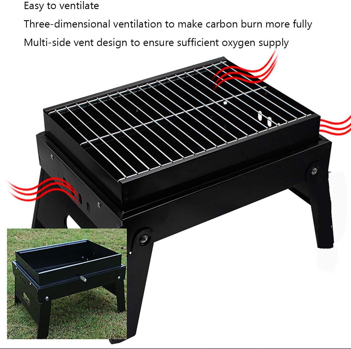 38x30x27cm Portable Folding Braai Stand with Deep Charcoal Pit - FX-9203