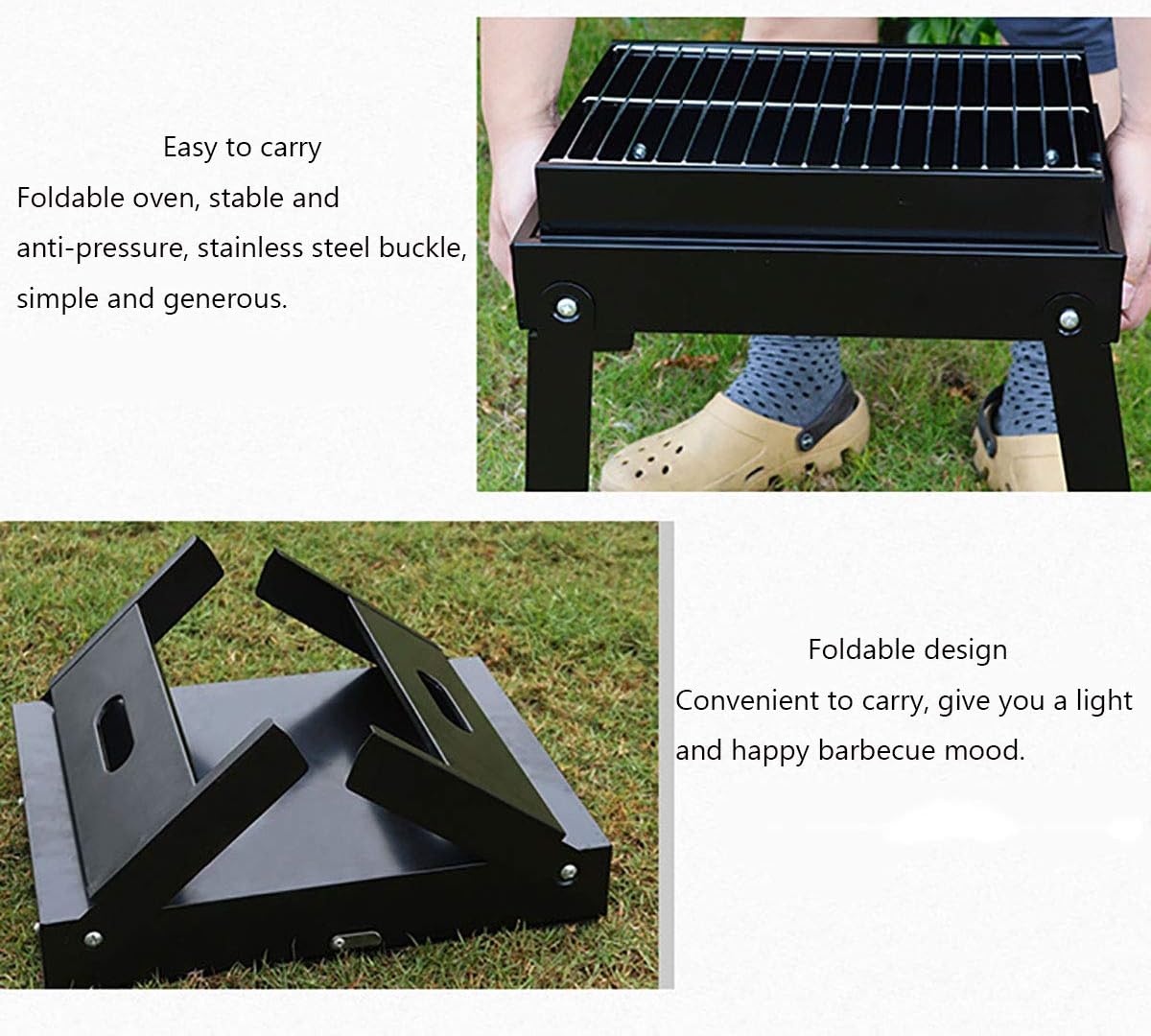 38x30x27cm Portable Folding Braai Stand with Deep Charcoal Pit - FX-9203