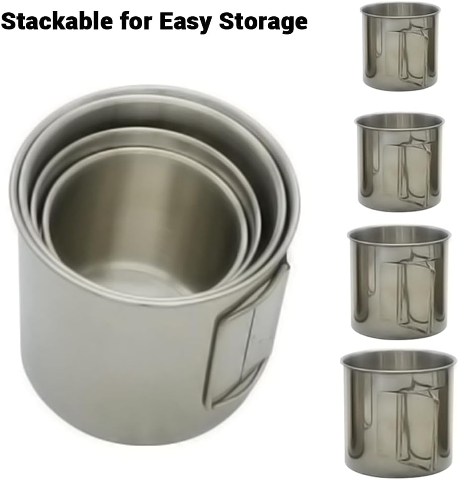 4 Piece Stackable Stainless Steel Camping Mugs with Folding Handles FX-9199