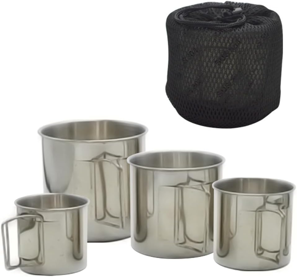 4 Piece Stackable Stainless Steel Camping Mugs with Folding Handles FX-9199