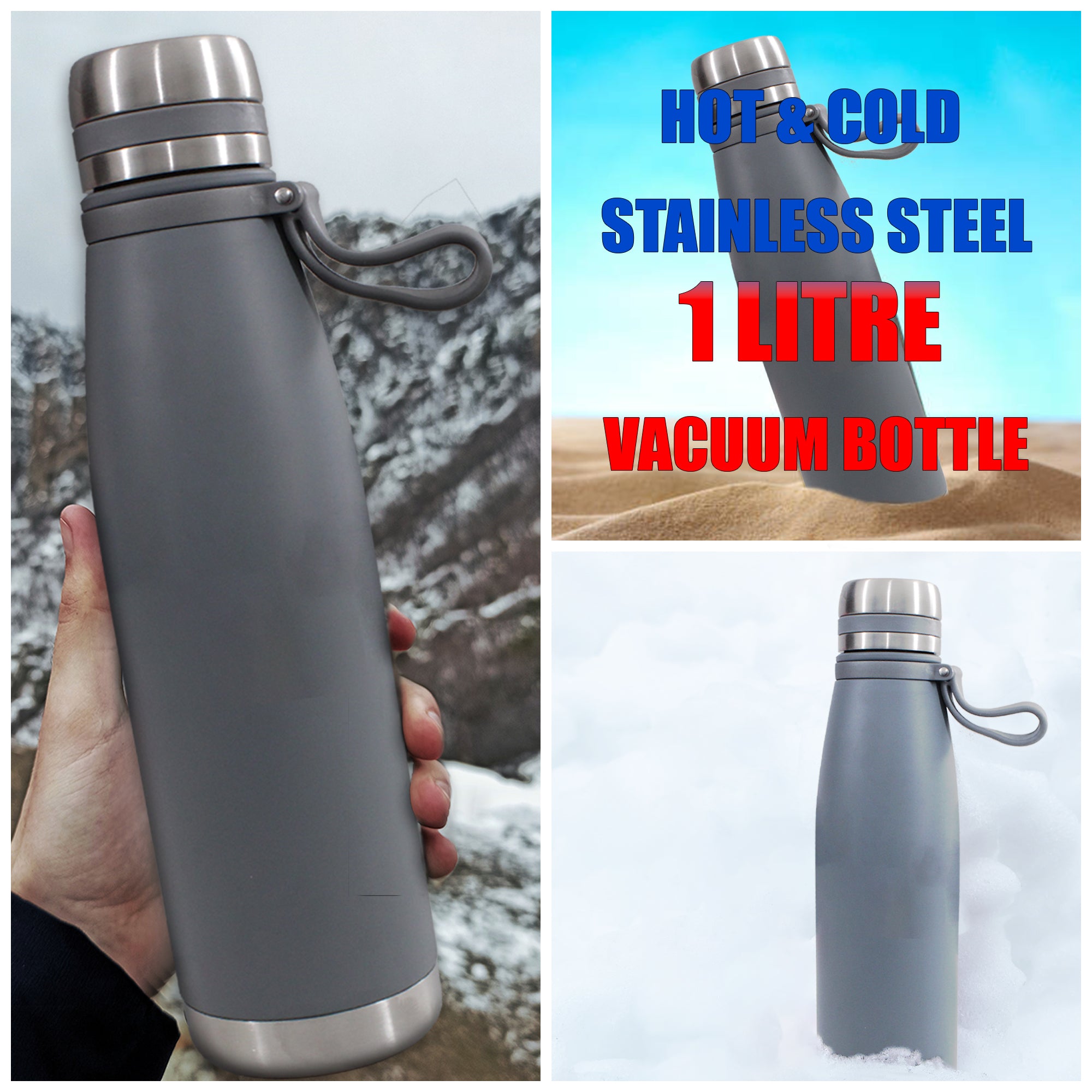 Stainless Steel Hot & Cold Vacuum Bottle with Strap & Strainer - 1 Litre