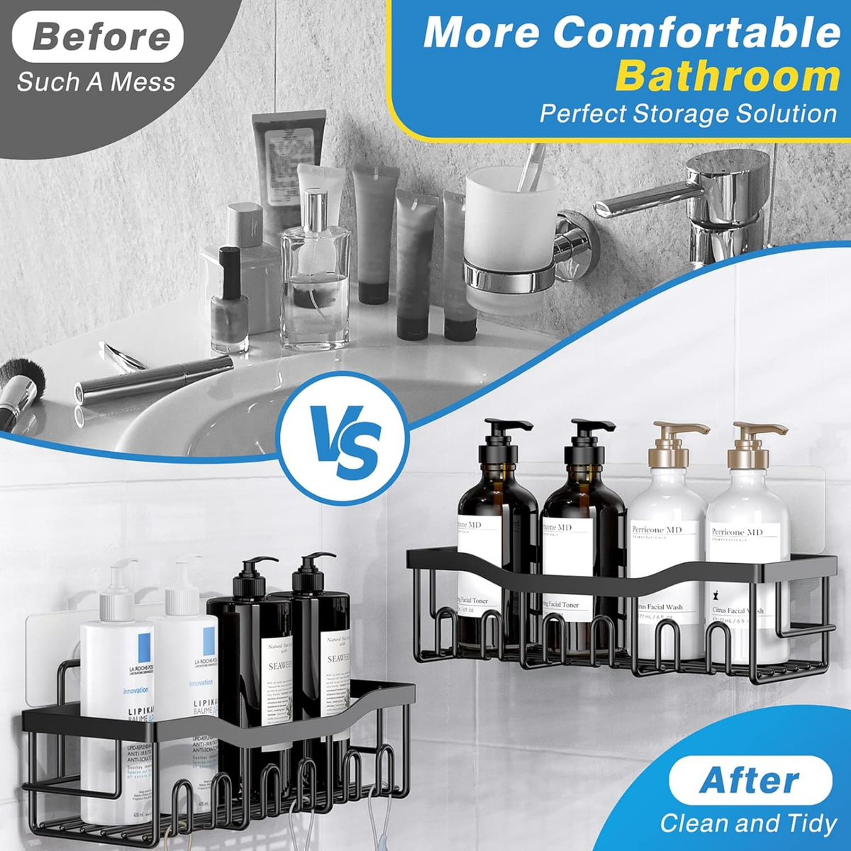 5 Pack Shower Caddy with Hooks, Bathroom Organizers, Premium Metal