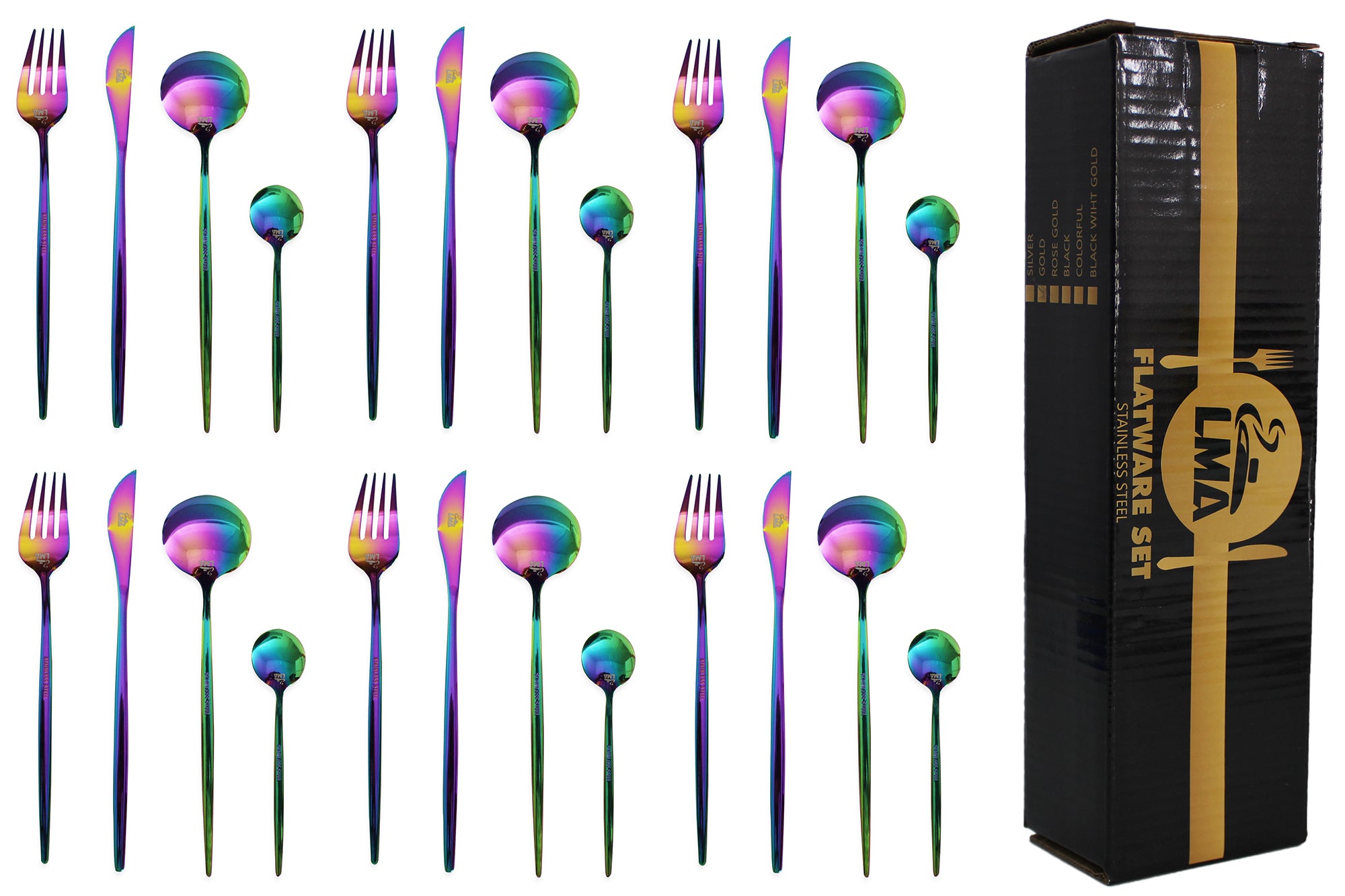 LMA 24 Piece Stainless Steel Black Box Series Flatware Set