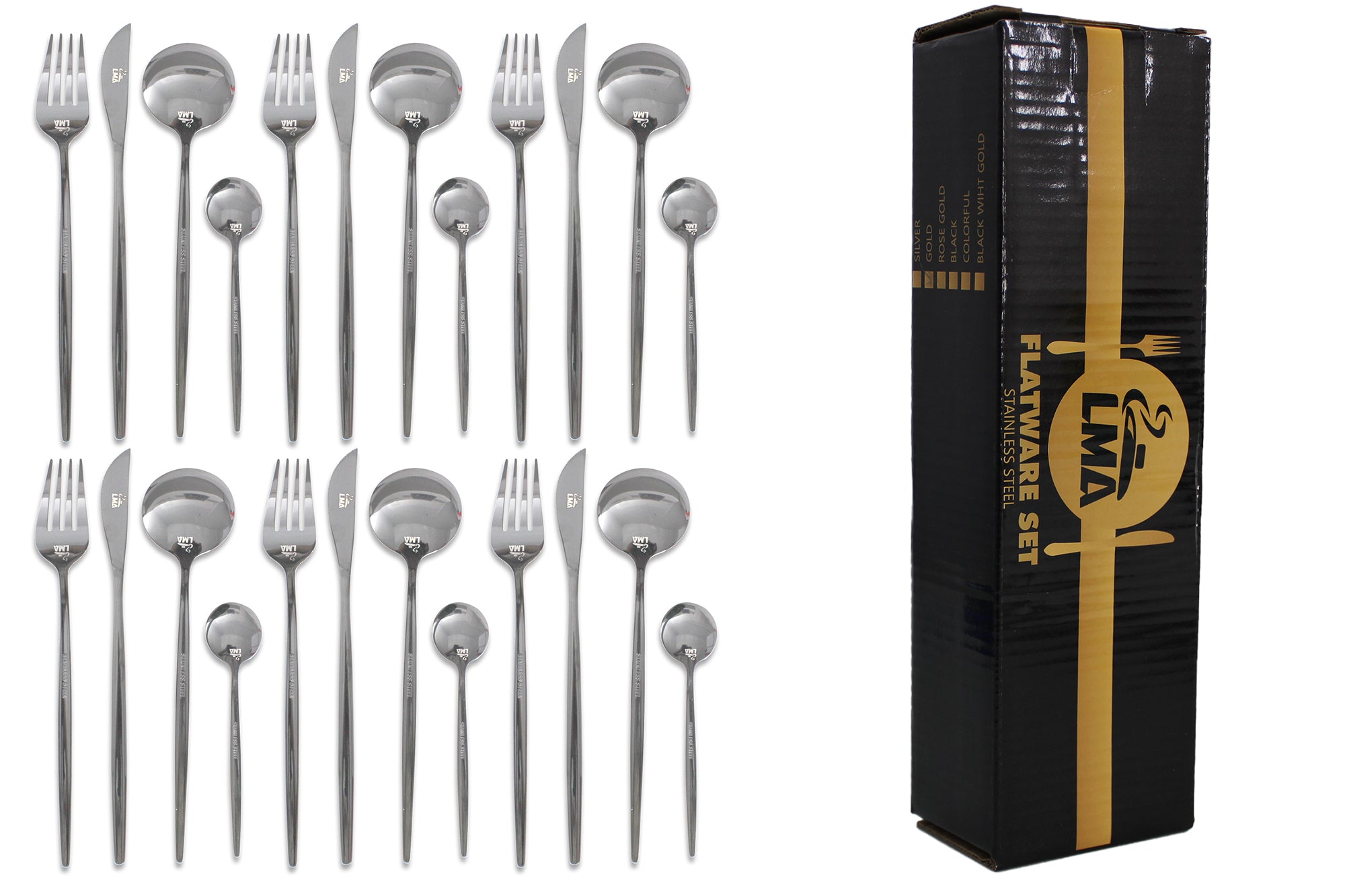 LMA 24 Piece Stainless Steel Black Box Series Flatware Set