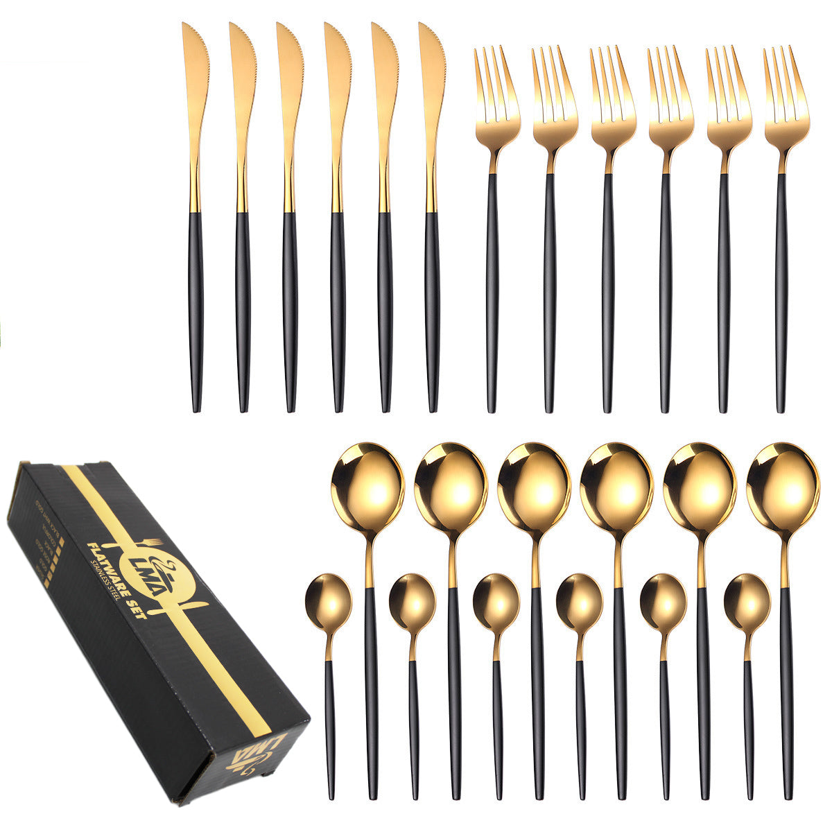 LMA 24 Piece Stainless Steel Black Box Series Flatware Set