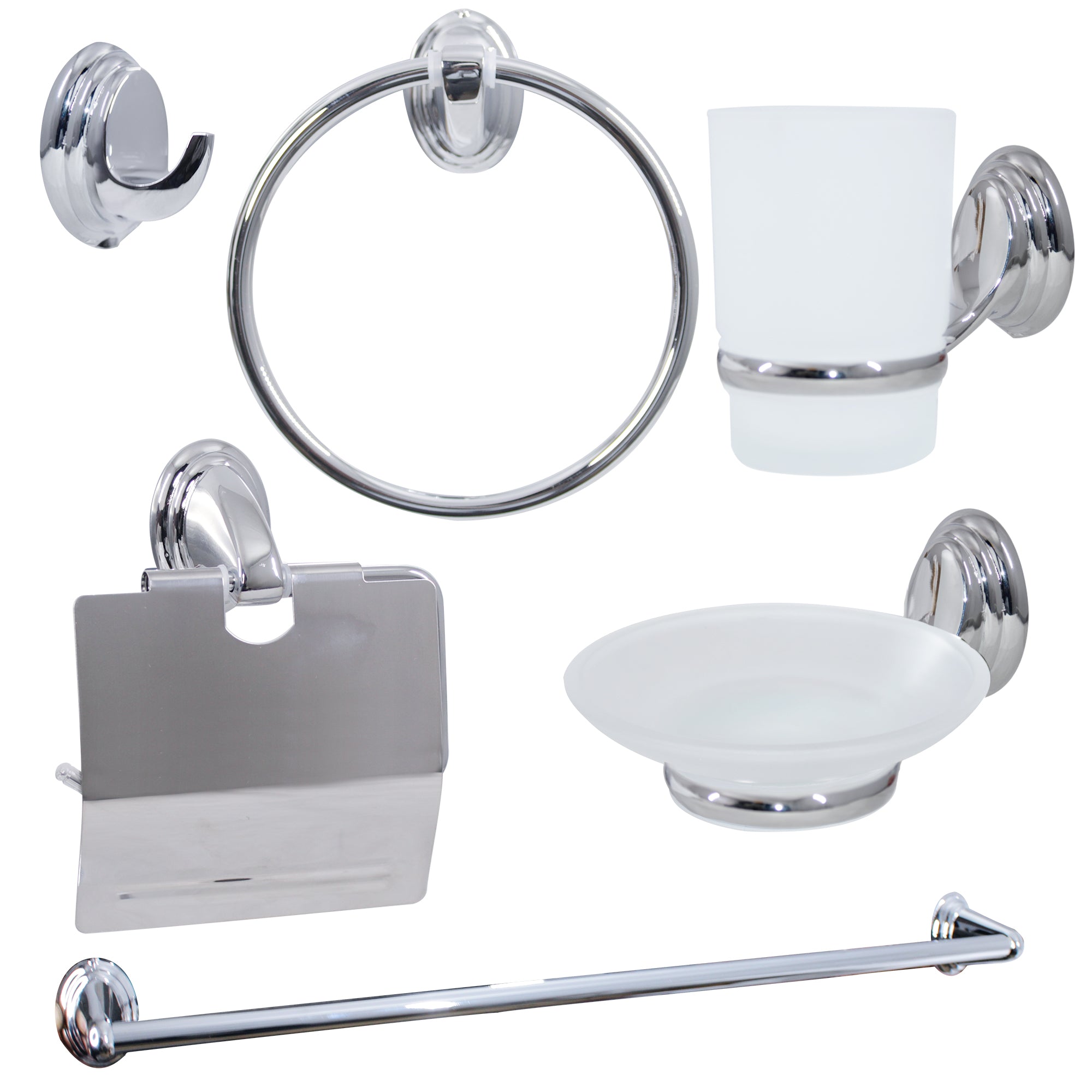 LMA 6 Piece Chrome and Frosted Glass Accessory Set
