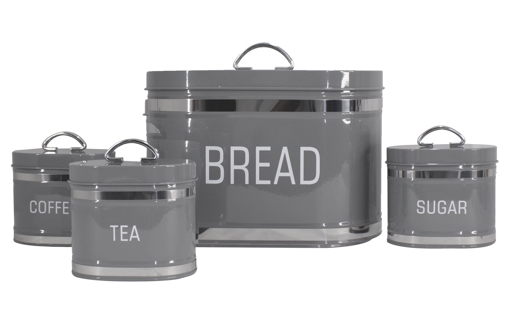 Glossy Oval Double Loaf Bread Bin, 6 Piece Matching Canister and Spoon Set