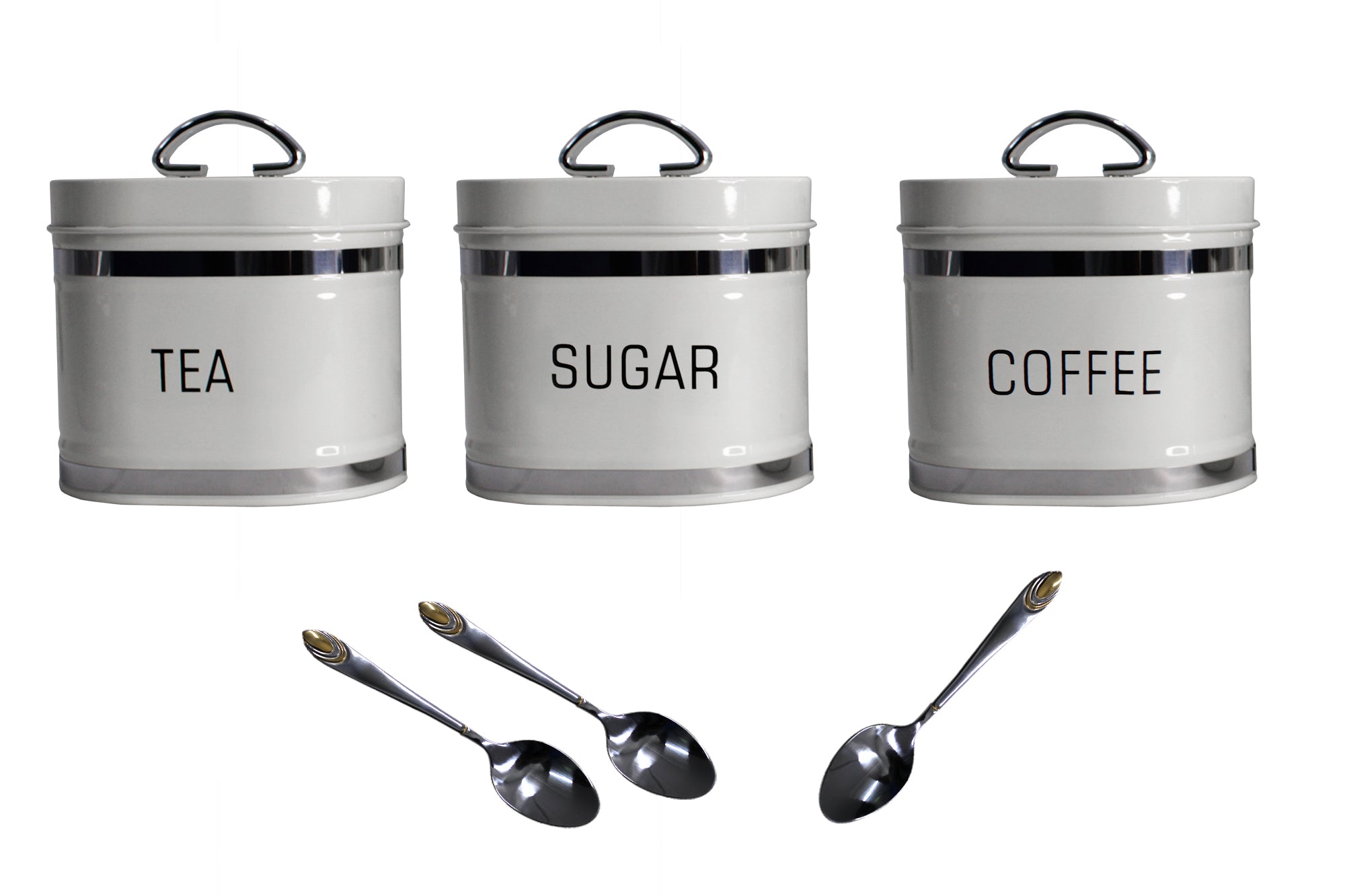 Glossy Oval Double Loaf Bread Bin, 6 Piece Matching Canister and Spoon Set