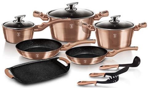 Berlinger Haus Marble Coating Cookware 12+2 Piece Set - Rose Gold Collection