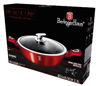 Berlinger Haus 24cm Marble coating induction Shallow Pot with Lid - Burgandy Metallic Line
