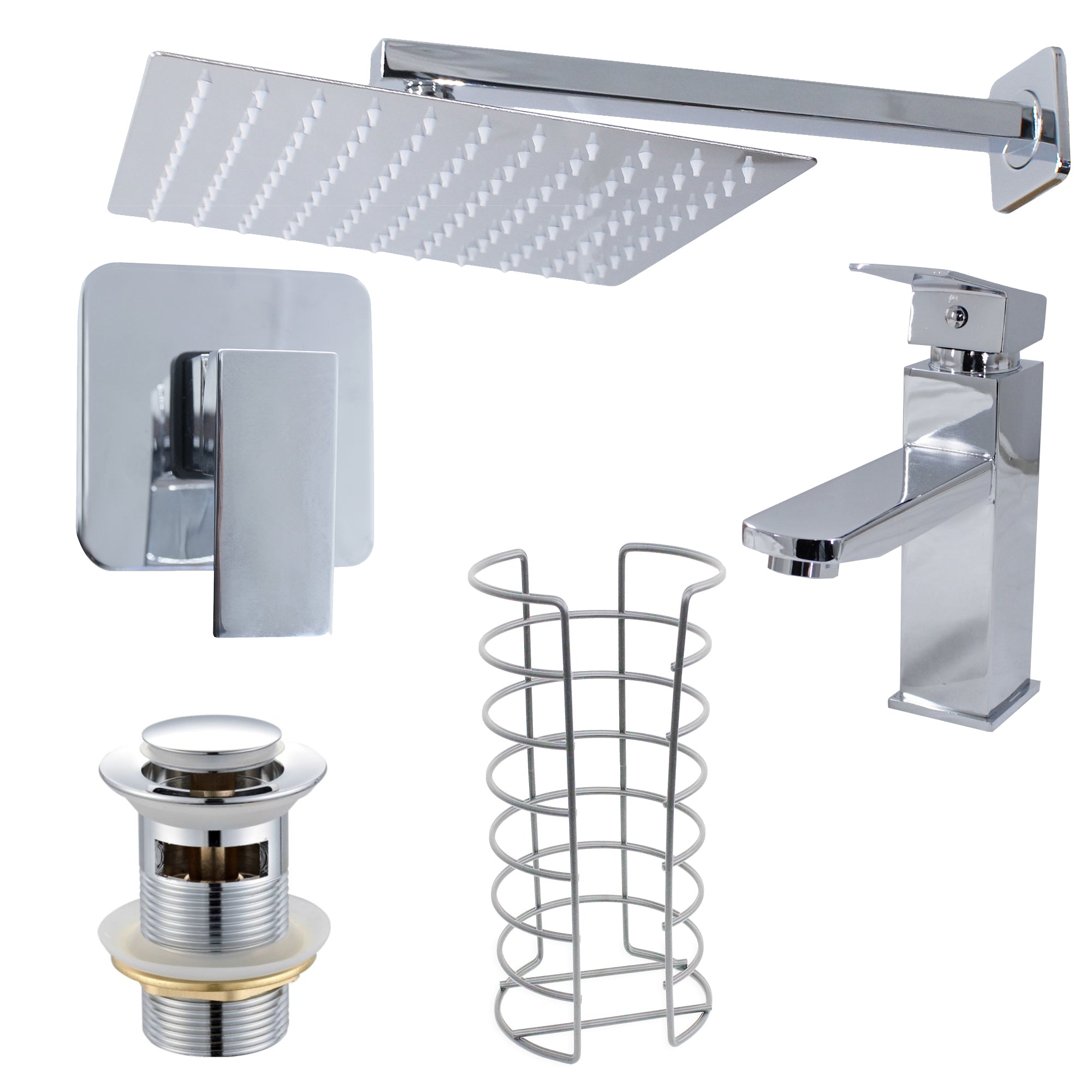 LMA Square Bathroom Accessories Set with Shower Head Arm & Mixer