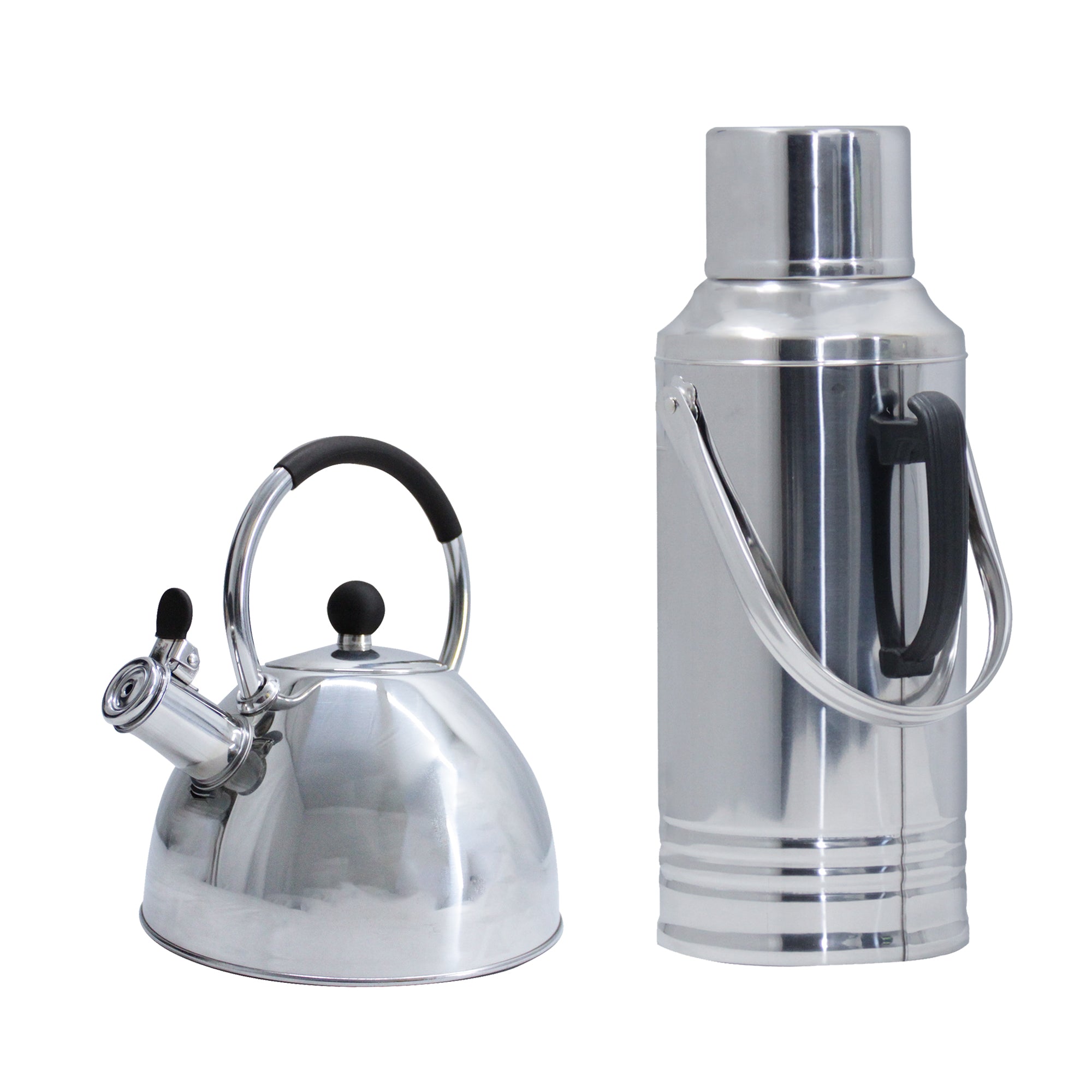 3.2L Steel Glass-Inner Vacuum Insulated Flask and 3L Stovetop Whisting Kettle